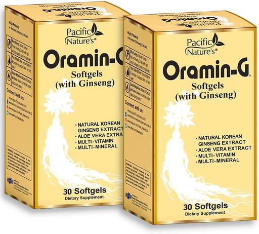 [BRSWYA36A4CGAF34] Pacific Nature's Oramin G (30 Softgels) med koreansk Ginseng, Aloe Vera, Vitamin B Complex och Zink för energi, immunitet och näringsstöd - Pack med 2