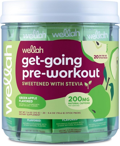 [BRSRAZITAEGWK2DG] Wellah Get-Going Green Apple Flavored Pre-Workout Stickpacks (20 Servings)