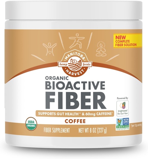 [BRSRAED7AUHRUHQ4] Manitoba Harvest Organic BioActive Fiber Supplement with 6g Fiber per Serving, Digestive Hemp & Psyllium Husk Powder, Non-GMO, Vegan and Kosher, 8oz, Coffee