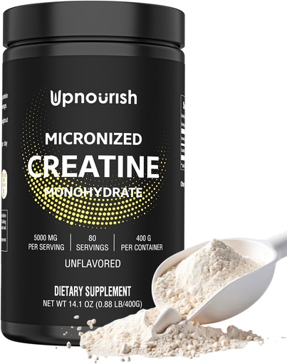 [BRSRMFT6O5YG2FLV] UpNourish Micronized Creatine Monohydrate Powder 400 G - Unflavored Vegan for Pre Workout, Muscle Building Pure Women and Men Instantized Supplement, 80 Servings 14.1096 Ounce