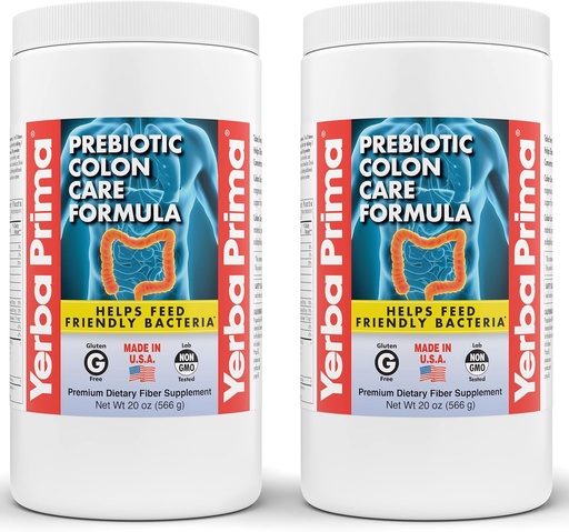 [BRSW2BQNPMGWEYDV] Yerba Prima Prebiotic Colon Care Formula, 20 oz Powder (Pack of 2) with FOS - Natural Psyllium Fiber, Magnesium, Selenium - Non-GMO, Gluten Free, Vegan Daily Supplement - for Men & Women