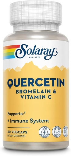 [BRSWIZYZOMOR22DO] SOLARAY Quercetin with Bromelain and Vitamin C - Immune Support Supplement - Antioxidant and Heart Health Complex with Quercetin 500mg and 1235mg VIT C - Vegan, 60-Day Guarantee, 30 Serv, 60 VegCaps