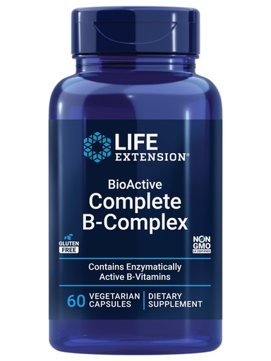 [BRSWIFQBC4MBUCA3] Life Extension BioActive Complete B-Complex, Heart, Brain and Nerve Support, Healthy Energy, Metabolism, Complete B Complex, 60 Vegetarian Capsules