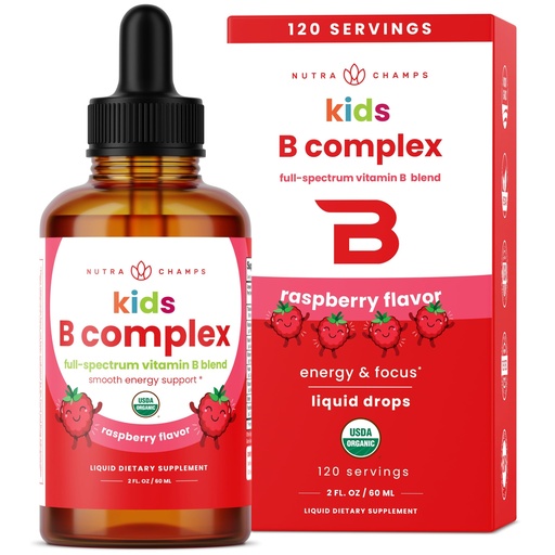 [BRSRMGQTCMMQ2235] NutraChamps Vitamin B Complex for Kids, B1, B2, B3, B6, B7, B9 & Methyl B12, Kids B Complex Liquid Drops Supplement, Energy, Focus, Metabolism, Natural Berry, 120 Servings, 4 Month Supply