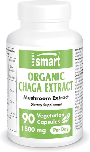 [BRSWYYIYBUCGCG3V] SuperSmart Organic Chaga Extract 1500mg pro Tag (High Strength) - Wild & Hand gepflückt Chaga Pilze Supplement | Non-GMO & Gluten Free - 90 Vegetarische Kapseln