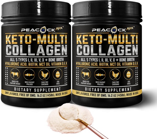 [BRSRO2Y7ABYQEDYV] Keto Multi Collagen Peptides 16.2 oz, Pack of 2 - Bone Broth Protein Powder, 5 Tipos Collagen Hidrolyzed, MCT Oil, Unflavored Protein Powder for Joint, Skin, Hair & Gut Health
