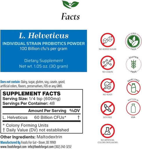 [BRSRMZQLCINGMDLU] Alimentos para Gut Lactobacillus Helveticus Probiotic Powder 100 Billion cfu's Silencio No Additives ← Direct from Manufacturer Silencio No Third-Party Storage ← Immune Support Silencio L. Helveticus TEN 30 Grams (1.05 Oz)