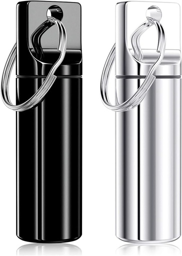 [BRSW2BL3CEGREDTX] Nipichsha Pill Holder Keychain, Portable Pill Box for Purse, Small Pocket Travel Tablet Organizer Case with Keychain, Waterproof Metal Tablet Medicine Bottle for Travel, Black & Silver