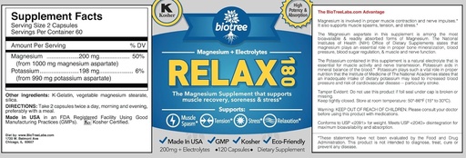 [BRSWGGLRDJ6QGYLX] BioTree Labs Rece 180 - แพ็ค 3 x 120 แมกเนเซียม & Popassium Supplement with electlytes | 60 วัน