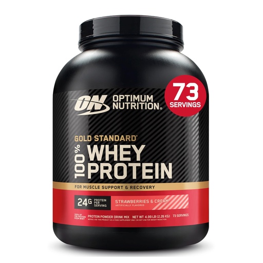 [BRSWGAQLDMFRGDL5] Optimum Nutrition Gold Standard 100% Whey Protein Powder, Strawberries & Cream, 5 Pound (Packaging May Vary)