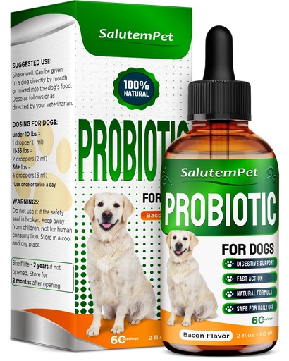 [BRSROBA2AV5R6CI3] Probiotics for Dogs | Liquid Probiotics for Dogs and Puppies | Prebiotic & Digestive Enzymes | Gut Flora Support and Digestive Care | Bacon Taste | 2 Oz