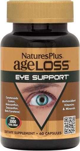 [BRSWIEIMBB4GYFLI] Natures Plus AgeLoss Eye Support - 60 Capsules - con Lutein, Astaxanthin & Zeaxanthin - Vegetarian, Gluten Free - 30 Servings