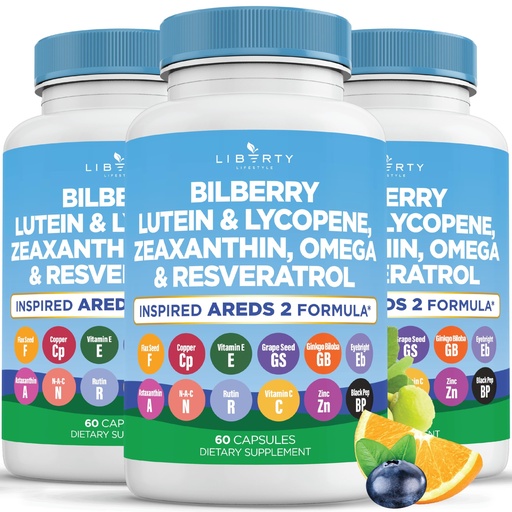 [BRSRAAQRDF4BEH3P] Liberty Lifestyle Eye Health Vitamins with Bilberry, Lutein & Zeaxanthin, Lycopene, Resveratrol, Grape Seed Extract Flaxseed Astaxanthin- AREDS 2-180 Capsules