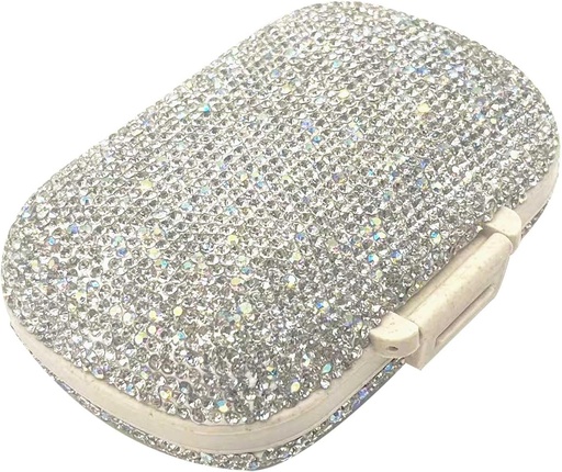 [BRSROGITBF7A423Z] Bling Diamond Pill Organizer with 8 Compartments,Daily Travel Portable Pill Case Double Sided Rhinestone Pill Box for Vitamin/Cod Liver Oil Medicine Kit (Silver)