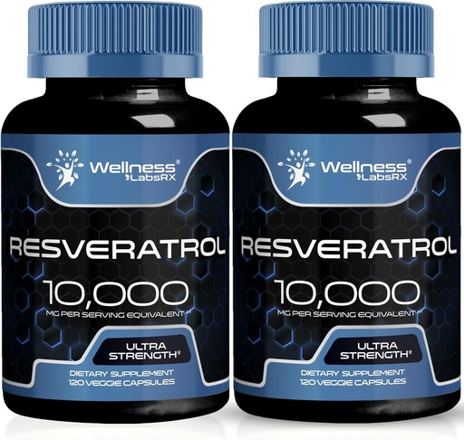 [BRSRAFQRCICAMG34] WELLNESS LABSRX Resveratrol 1000mg Capsules - 240 Count - Japanese Knotweed Extract Resveratrol - Pack of 2