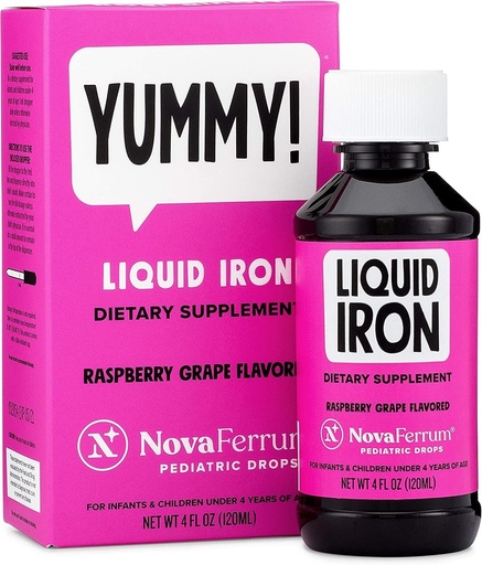 [BRSWIEA5BYBBADDY] NovaFerrum Yummy | Pediatric Drops Liquid Iron Supplement for Infants and Toddlers | Liquid Iron for Kids | 15mg of Iron Per 1mL Dose | Ages 4 & Under | Gluten Free Certified | Sugar-Free | Raspberry
