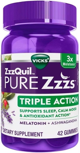 [BRSWYCT6BAGWEF3A] ZzzQuil Pure Zzzs Triple Action Gummy Melatonin Sleep Supplement, 21 Count (Pack of 2), 42.0 Count
