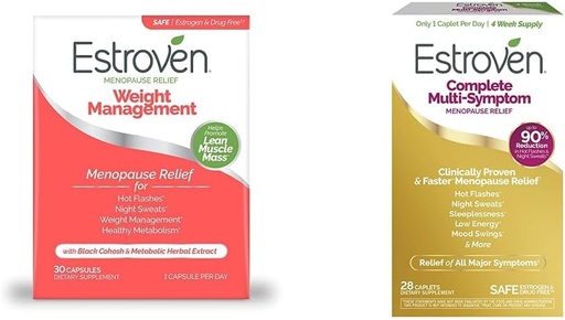 [BRSROGQFC4HQGF37] Estroven Weight Management for Menopause Relief, Provide Night Sweats & Hot Flash Relief,30 CT + Complete Multi-Symptom Menopause Supplement for Women, 28 CT, Drug-Free & Non-GMO