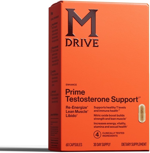 [BRSWIFAADEDQM2DK] Mdrive Prime - T-Support добавка за мъже, Max Energy, Focus & Lean Muscle, KSM-66 Ashwagandha, S7 Nitric Oxide Booster, Bioperine и DHEA,30 Servings, 60 Count