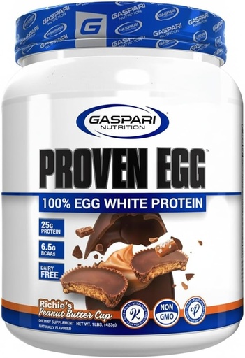 [BRSREHAOAACROA3P] Gaspari Nutrition Proven Egg, 100% Uova Proteine bianche, 25g Proteine, Keto Friendly, Latticini Free, Lattosio Libero, Soia Libero (1lb, Burro di arachidi)