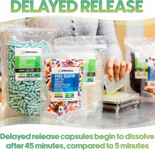 [BRSWYGI5C4OQ4AI2] XPRS Nutra Delayed Release Size 1 Empty Capsules - 1000 Count Clear Empty Vegan Capsules - Vegetarian Pills - DIY Vegetable Capsule Filling - Fillable Veggie Gel Caps for Do-It-Yourself Supplements