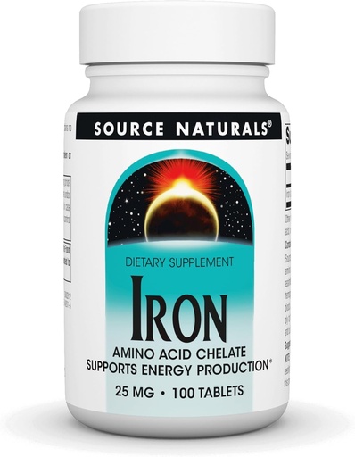 [BRSWIYT3OMAGECD6] Source Naturals Iron, Amino Acid Chelate - Diyetsel Supplement Bu Destekler Enerji Üretimi - 100 Tablet
