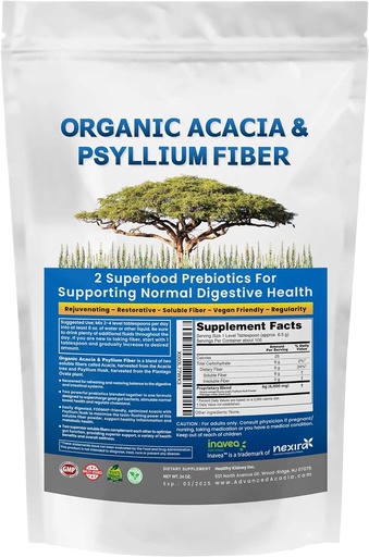 [BRSRMAAZOIOWOA34] Acacia & Psyllium Husk kuitu Powder 2 Organic Liukoinen kuitu Ruoansulatuskanavan palauttaa Gut Nutrients. Organic Psyllium Husk & Organic Acacia Powder IBS, Vuotava Gut 1,5 Ibs (24oz)