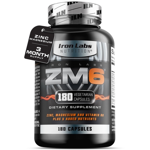 [BRSWKYAOAEOAEELA] Iron Labs ZM6 - High Strength Zinc and Magnesium Supplement - 180 Vegetarian Capsules (3 Month Supply) - Super Enhanced Zinc Magnesium Aspartate and B6 Complex