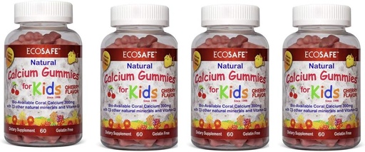 [BRSWGBQNOYGWMHY3] San hô Calcium D3 Kids Gummy, Natural Cherry Flavor, Non GMO, Gluten- Free, Dairy- Free, Soy- Free, Soy- Free và Gelatin Free - 300 mg Calcium, và 800 IU của vitamin D3-60 Gummies (4 Pack)