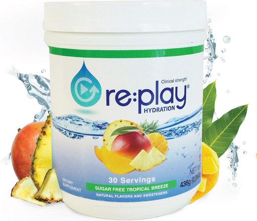 [BRSWGZ35B4NGA3IV] Re:Play Hydration Recovery Drink Powder, Sugar Free Tropical Breeze - 436g tub, 30 Servings