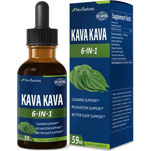 [BRSRAAILC4GR4GYZ] Kava Kava Root Extract Drops for Calming & Relaxation Support, Natural Herbal Blend Tincture Supplement for Better Sleep Support with Valerian Root, Lemon Balm and Chamomile. 2oz
