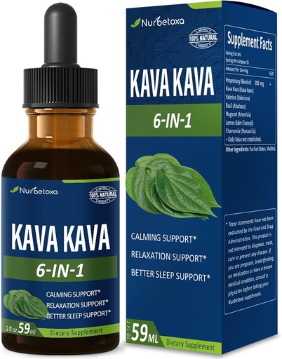 [BRSRAAILC4GR4GYZ] Kava Kava Root Extract Drops for Calming & Relaxation Support, Natural Herbal Blend Tincture Supplement for Better Sleep Support with Valerian Root, Lemon Balm and Chamomile. 2oz