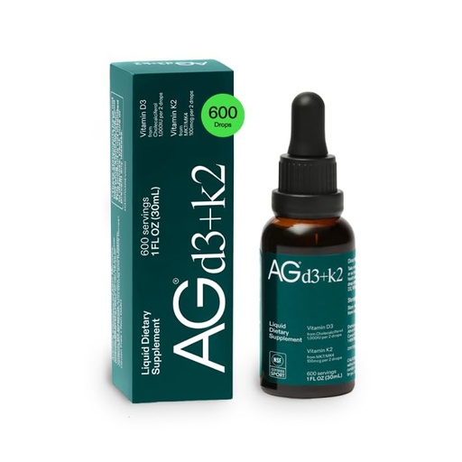 [BRSROAQLB56WC2QV] AG1 Vitamin D3 K2 Drops, 1000IU of Vitamin D3 and 100mcg of K2 per Serving, Supports Bone Density and Calcium Absorption (Athletic Greens)