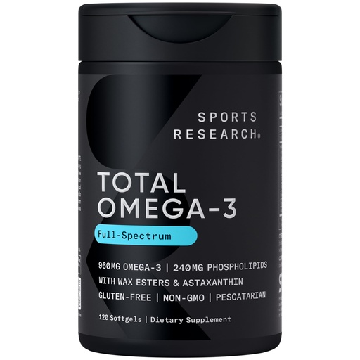 [BRSWYYIOPIBGEFAY] Sports Research® Total Omega-3 Fish Oil 2200mg - Made from Antarctic Krill w/Astaxanthin, Wild Sockeye Salmon & Alaska Pollock - 960mg of EPA & DHA - 120 Softgels