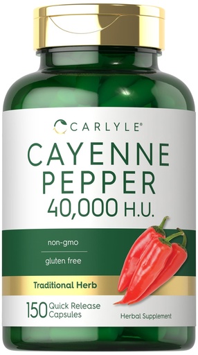 [BRSRMHAZOIBBACQ3] Carlyle Cayenne Pepper Capsules | 40,000 HU | Non-GMO and Gluten Free Supplement
