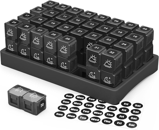 [BRSW2YAYCJ5QGELB] ZIKEE 30 Day Pill Organizer Monthly, Portable One Month Pill Box Cases with 32 Twice a Day AM PM Compartments for Vitamins, Fish Oil, Supplements and Medications（Black