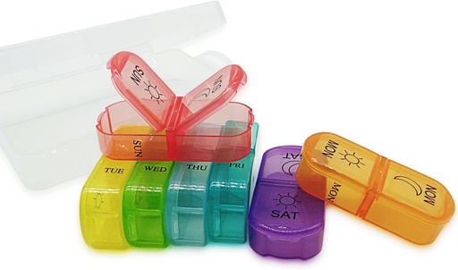 [BRSRA2Y2C4HWYD3L] Travel Pill Organizer 7-Day for Purse Pocket, Daily Medicine Case Box with 14 Compartment Weekly Meds Container Reminder Planner AM PM Hold Medicine, Vitamin, Supplement, Fish Oil, Colorful