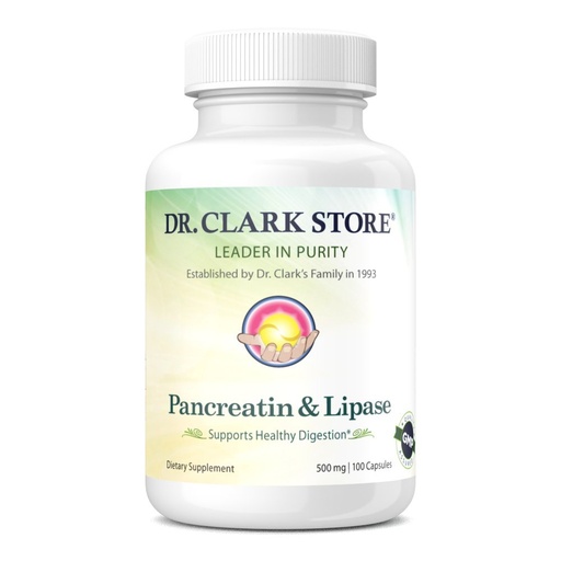 [BRSWIZQQB4DRCC32] Dr. Clark Pancreatin and Lipase Enzyme Supplement, 500mg, 100 Gelatin Capsules