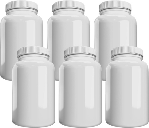 [BRSROZYLO4NRYAY7] Azienda (6 Pack) Bottiglia di pillole bianche con coperchio, stoccaggio, contenitore di plastica per pillole, 120cc Capacità