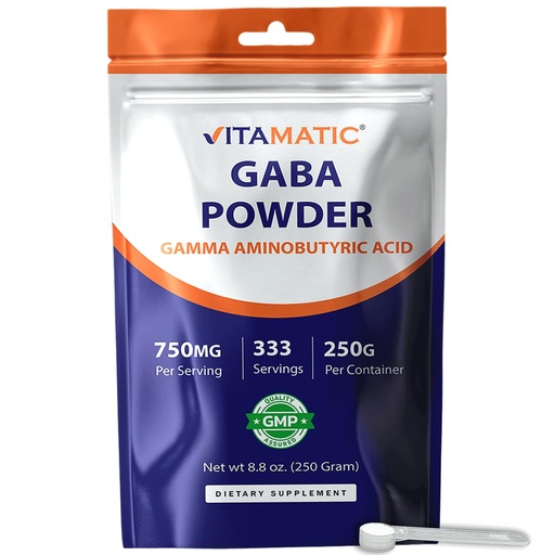 [BRSRA2YEA4PRAADH] Vitamatic Gamma Aminobutyric Acid Powder 750 mg per Serving - 250 Grams - Also Called GABA - 333 Servings
