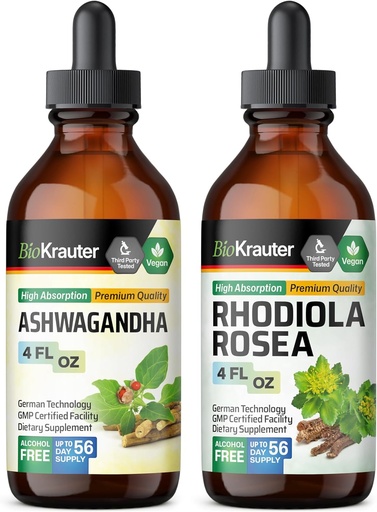 [BRSRAGAODEAQACT4] BIO KRAUTER Ashwagandha Tincture 4 Fl. Oz. & Rhodiola Rosea Tincture 4 Fl. Oz.