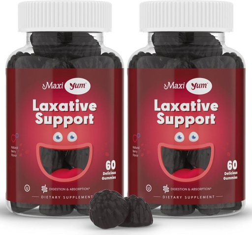 [BRSRMHQRCIAQIG32] Maxi Health Natural Laxative Gummies for Adults and Kids – Non-GMO and Vegan Senna Stool Softener Gummies – Berry Flavor Chewable Laxatives for Constipation Support (60 Count, Pack of 2)