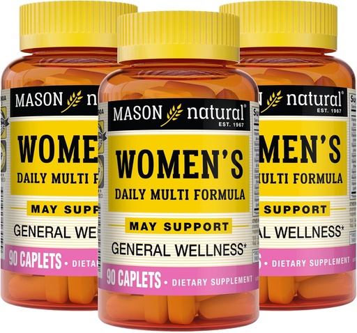 [BRSRMZYLPN7BSC3H] MASON NATURAL Women's Daily Multi Formula עם 21 ויטמינים חיוניים וחומרים מזינים, תומך בריאות כללית, 90 קפסולות (Pack of 3)