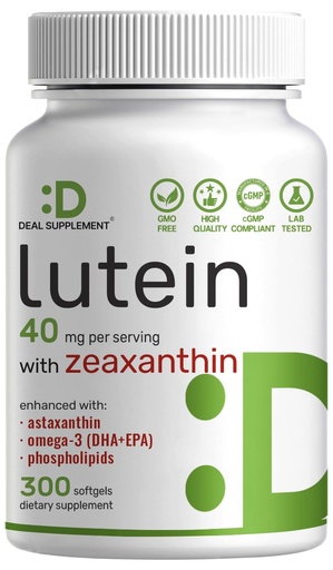 [BRSROYARAUCB6DTB] Lutein and Zeaxanthin Supplements, 40mg Per Serving, 300 Softgels – Plus Astaxanthin, Omega-3s, & Phospholipids – Non-GMO