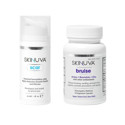 [BRSRMEAFAENWOF33] Skinuva® Scar (1 oz) & Bruise (14 capsules) - Advanced Silicone Cream Formulated with Growth Factors & Homeopathic Bruise Remedy Formulated with Arnica, Bromelain & Zinc