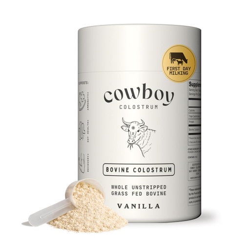 [BRSRAZT6CUJWYHTF] Cowboy - The Exclusive 1st Milking, Whole, Grass Fed Colostrum Supplement for Full Body Health - Bovine Colostrum Powder Packed w/Bioactive Nutrients - Sugar Free (Vanilla, 40 Servings)