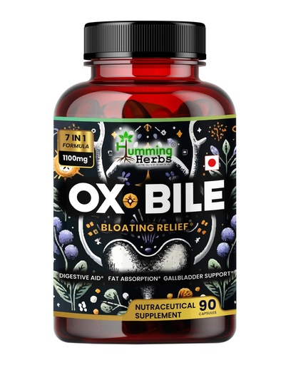 [BRSRAALQOEAQKYD5] Humming Herbs Ox Bile with Digestive Enzymes & Pre/Probiotics 90 Veg Caps Cholic Acid, Inulin, Betaine HCl, Peppermint, Bromelain Healthy Digestion & Nutrient Absorption - Bile Salts Supplement