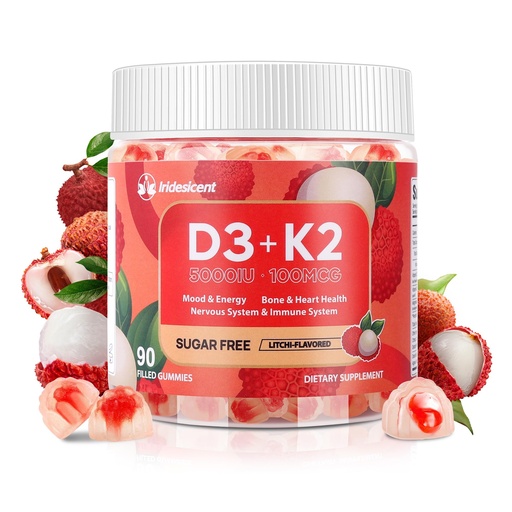 [BRSRAZYYCN5RE3LG] Vitamin D3 K2 Gummies w/Magnesium Sugar Free - 90 Count | D3 Vitamin 5,000 IU + K2(MK-7) 100 mcg - Vegan K2 D3 Vitamin Supplement, Highly Absorbent Supports Bone, Muscle, Mood & Immune(Lychee Flavor)