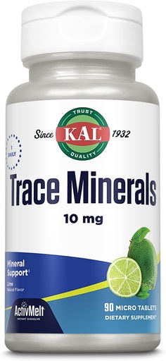[BRSRMAACOEBRYH34] KAL Trace Minerals, 10 mg Mineralische Beilagen, natürliche Lime Flavor Trace Minerals Beilagen, Instant Dissolve ActivMelt Tabletten für optimale Trace Mineralabsorption, 90 Servierungen, 90 Mikrotabletten