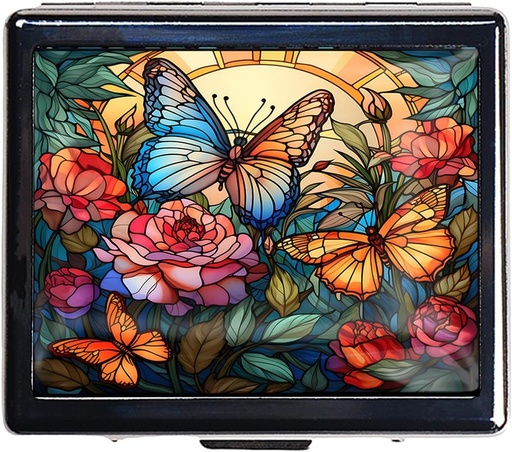 [BRSROGIZAV7AYFIU] 7 dienas Chromed Shiny Silver Pill organizētājs ar spoguli iekšpusē ir 8 atsevišķi iecirkņi Taisnstūris 7 dienas Pill kaste Pill Case (Colorful Butterfly)